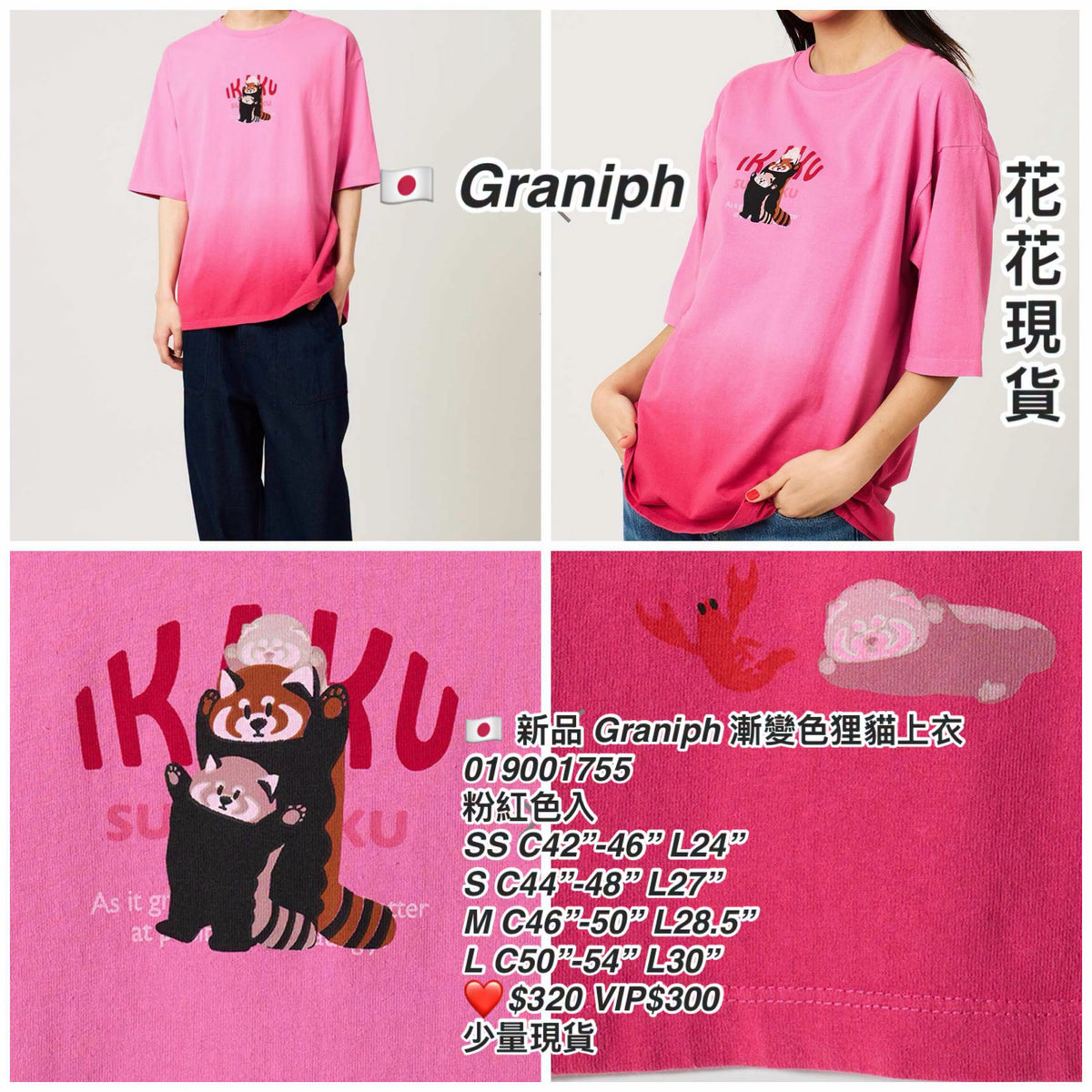 ❤️$320 VIP$300 🇯🇵 新品 Graniph 漸變色狸貓上衣 019001755 粉紅色入