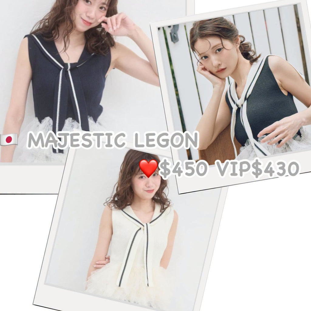 ❤️$450 VIP$430 🇯🇵 新品 MAJESTIC LEGON薄紗褶邊水手針織上衣 1063026323 黑/米/藍 3色入