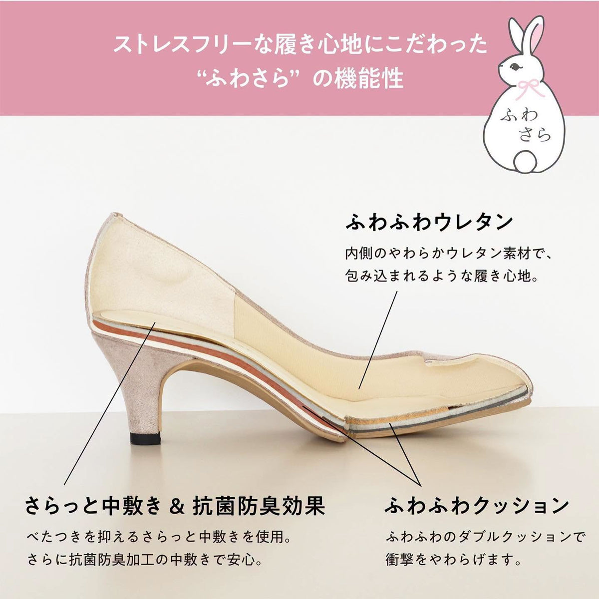 $570 VIP$550 🇯🇵新品 日本制Jelly Beans 白兔仔系列 5cm高跟鞋 113-38603 內裡全包棉布 後跟cushion  吾怕刮腳  雙層厚鞋墊  非常好著 足碼 米/黑/灰3色入