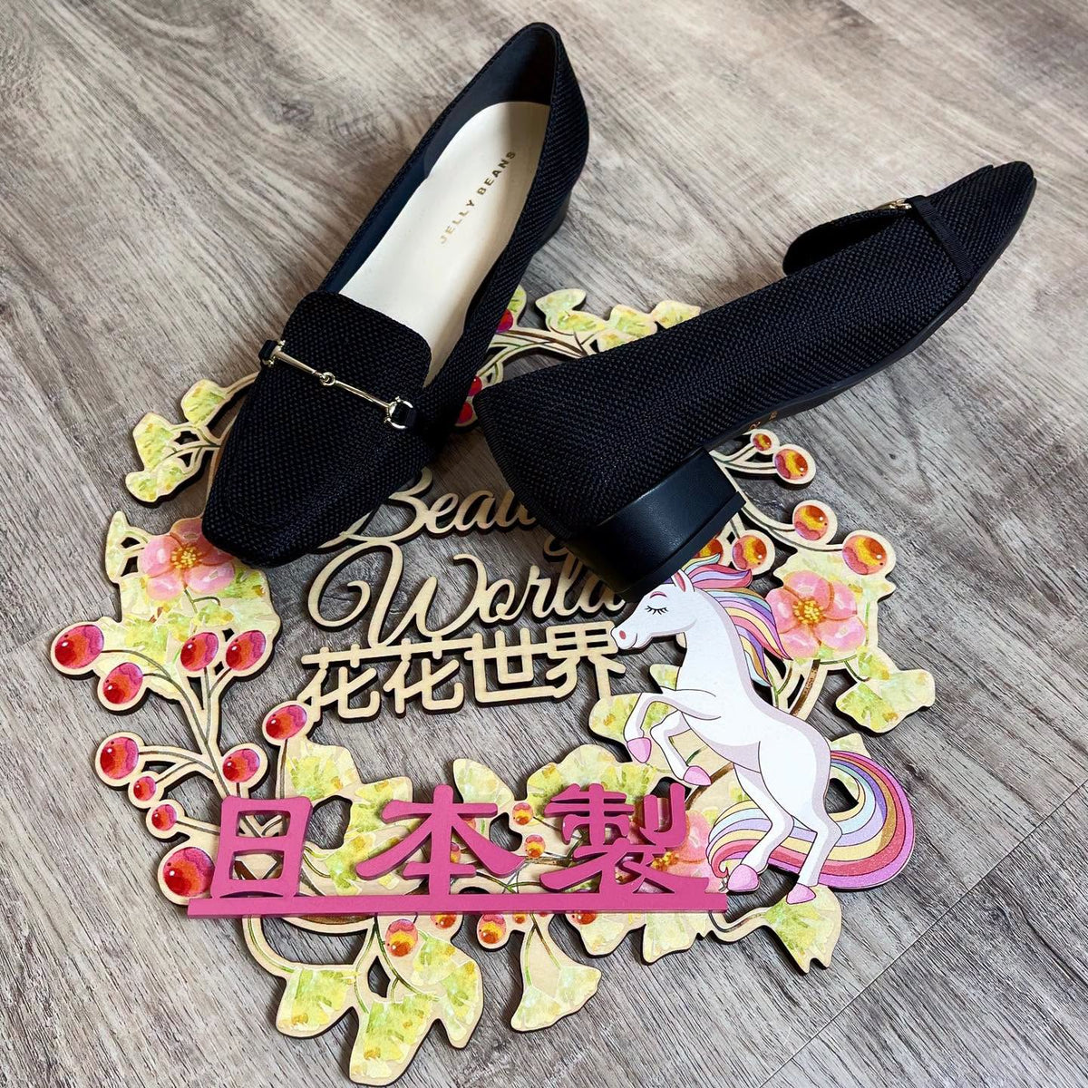On Sale ❤️$585 VIP$567 🇯🇵 新品 日本制Jelly Beans 平底鞋 小金搭帶扣非常高貴 125-09331 正常碼 黑色入