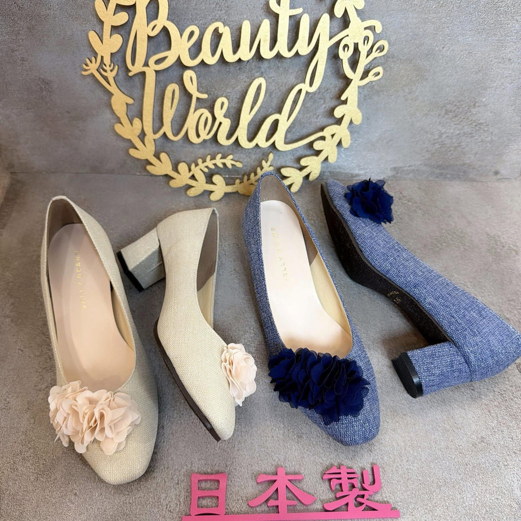 ❤️$650 VIP$630 🇯🇵 日本製 Jelly Beans 4.5cm 高跟鞋 125-94536 正常碼 立體花花設計 非常漂亮 粗跟方踭非常好著 杏粉紅色/藍色兩色入