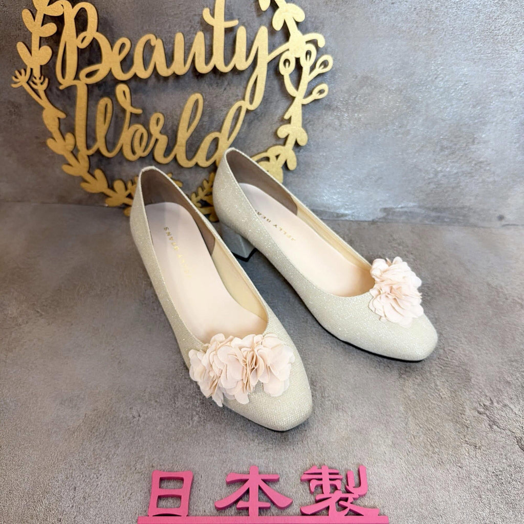 ❤️$650 VIP$630 🇯🇵 日本製 Jelly Beans 4.5cm 高跟鞋 125-94536 正常碼 立體花花設計 非常漂亮 粗跟方踭非常好著 杏粉紅色/藍色兩色入