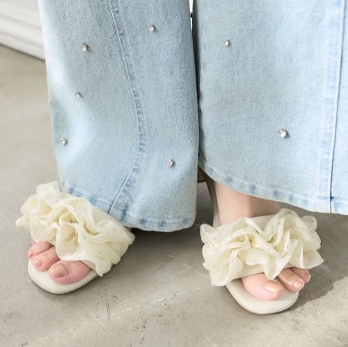 ❤️$350 🇯🇵 新品 Mimi(MAJESTIC LEGON) 3.5cm 高荷葉閃閃涼鞋 1662117811 黑/白/米3色入