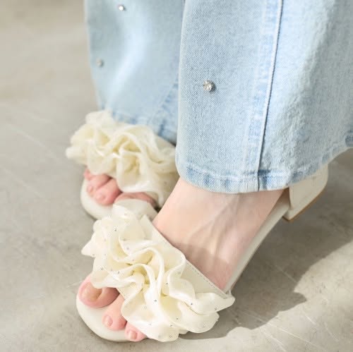 ❤️$350 🇯🇵 新品 Mimi(MAJESTIC LEGON) 3.5cm 高荷葉閃閃涼鞋 1662117811 黑/白/米3色入