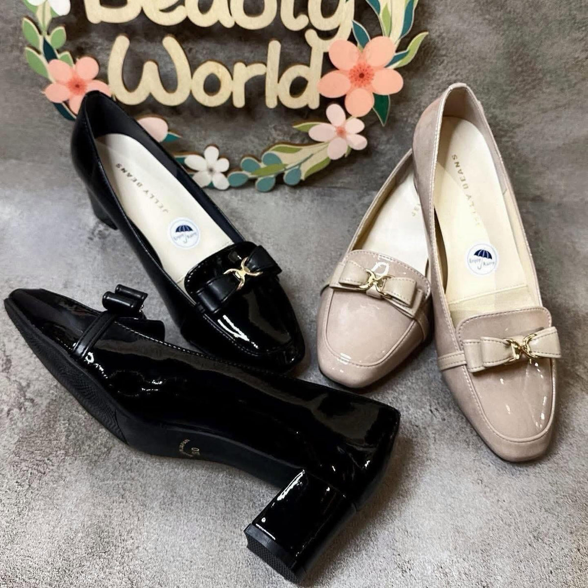 ❤️$690 VIP$670 🇯🇵 新品 日本制 Jelly Beans 4.5cm 高跟👠鞋  325-59112 晴雨兩著系列😍😍😍☀️☔️☀️☔️😎  漆皮面 正常碼 黑/杏粉2色入