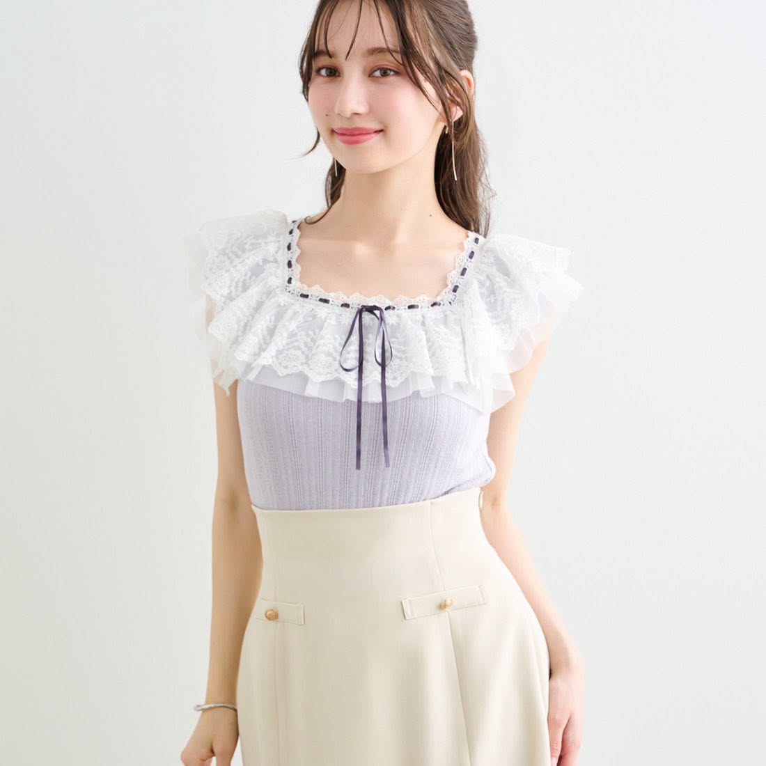 ❤️$490 VIP$470 🇯🇵 新品 Lillian Carat 有彈性羅紋布料上衣 46321367 米黃/芋紫/黑 3色入