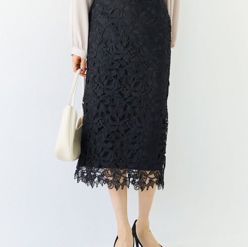 On Sale❤️快閃$199 VIP$180 🇯🇵 新品 INCEDE 刺繡蕾絲圖案半橡筋腰半截裙 5353030  黑/淺灰 2色入