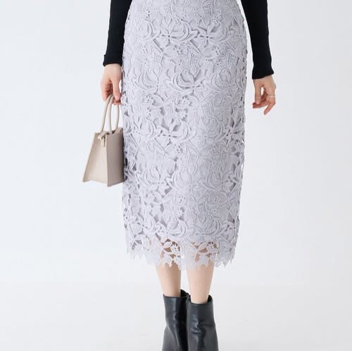 On Sale❤️快閃$199 VIP$180 🇯🇵 新品 INCEDE 刺繡蕾絲圖案半橡筋腰半截裙 5353030  黑/淺灰 2色入