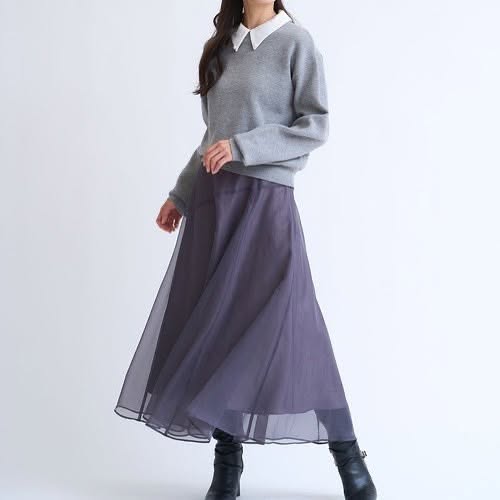 On Sale❤️快閃⚡️$599 🇯🇵 新品 Noela背面半橡筋腰透明喇叭半截裙 5562003 灰/粉紅/啡 3色入