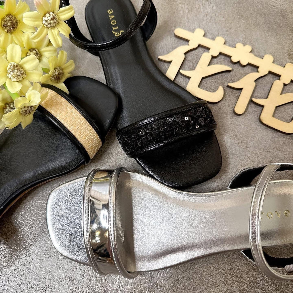 On Sale ❤️$299 VIP$280 🇯🇵 新品 Grove 1.2cm高平底涼鞋 769-12029 銀色/黑色/杏 3色入