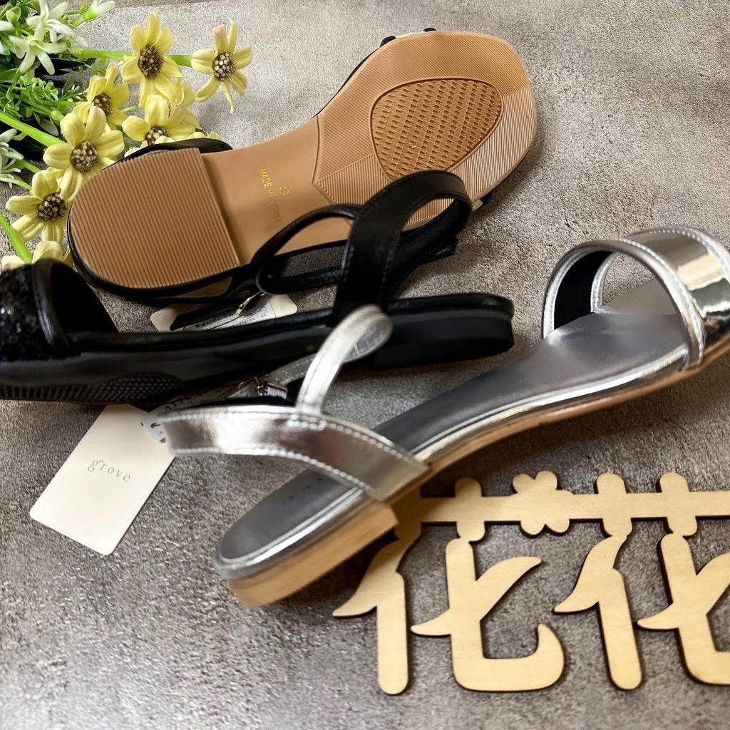 On Sale ❤️$299 VIP$280 🇯🇵 新品 Grove 1.2cm高平底涼鞋 769-12029 銀色/黑色/杏 3色入