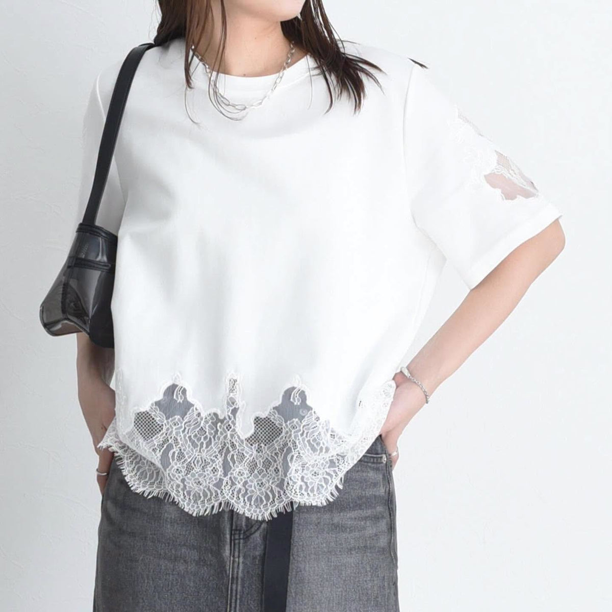 On Sale❤️快閃⚡️$378 VIP$351 🇯🇵 新品 Eimee Law 併lace 棉料上衣 84794 灰易襯 型格 好著 /白/黑3色入