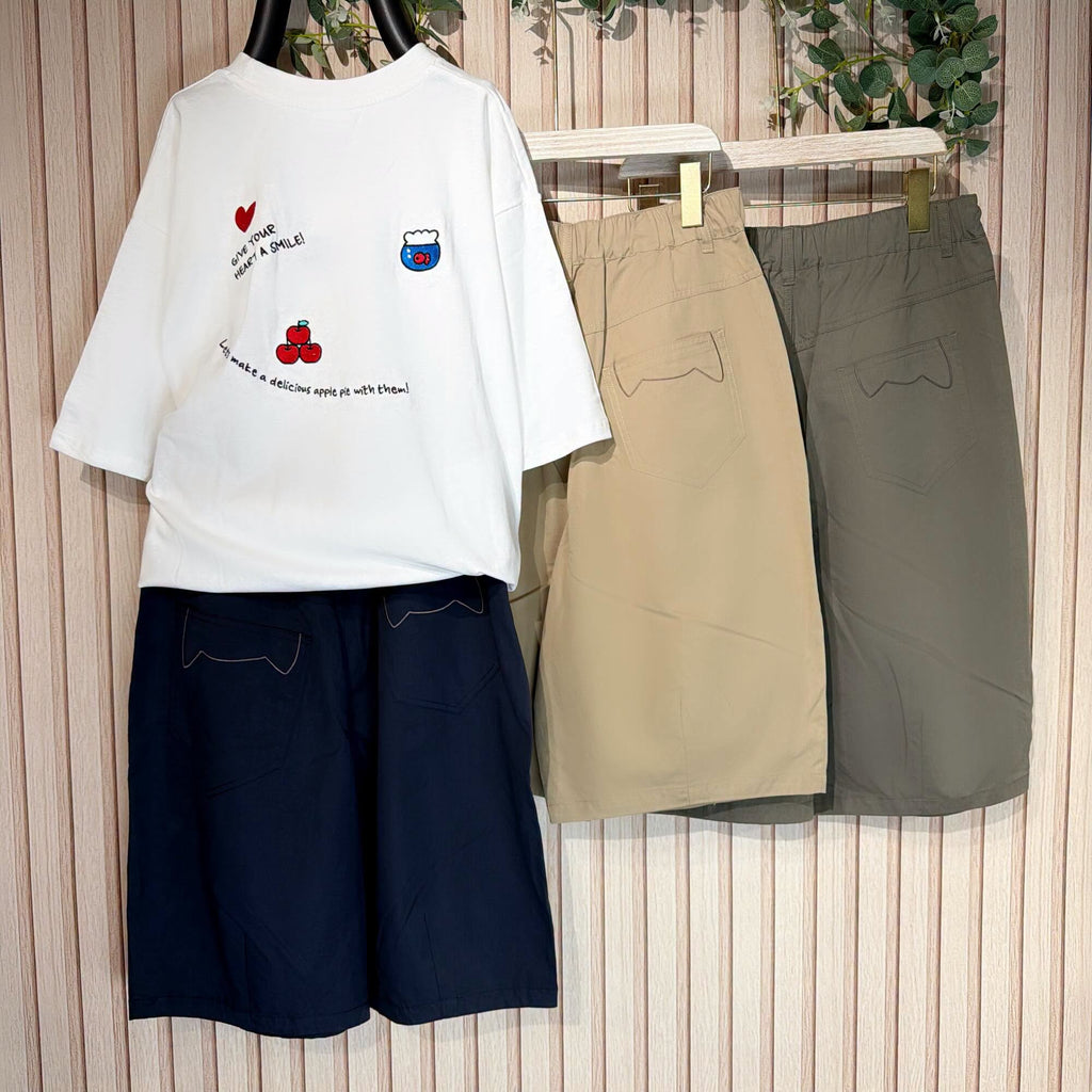 ❤️$450 VIP$430 🇯🇵 新品 Suk ❄️涼感繡花中褲*  BTM-1501 深藍/軍綠/卡其