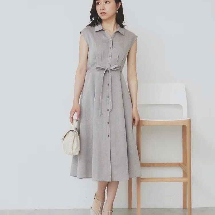 On Sale ❤️快閃⚡️$399 🇯🇵 新品 Index 棉麻料連身裙 仿亞麻襯衫裙[可機洗] C58-52011 藍/ 粉橙色/華田色