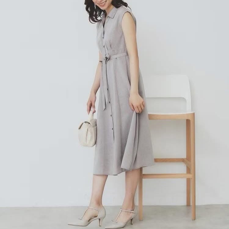 On Sale ❤️快閃⚡️$399 🇯🇵 新品 Index 棉麻料連身裙 仿亞麻襯衫裙[可機洗] C58-52011 藍/ 粉橙色/華田色