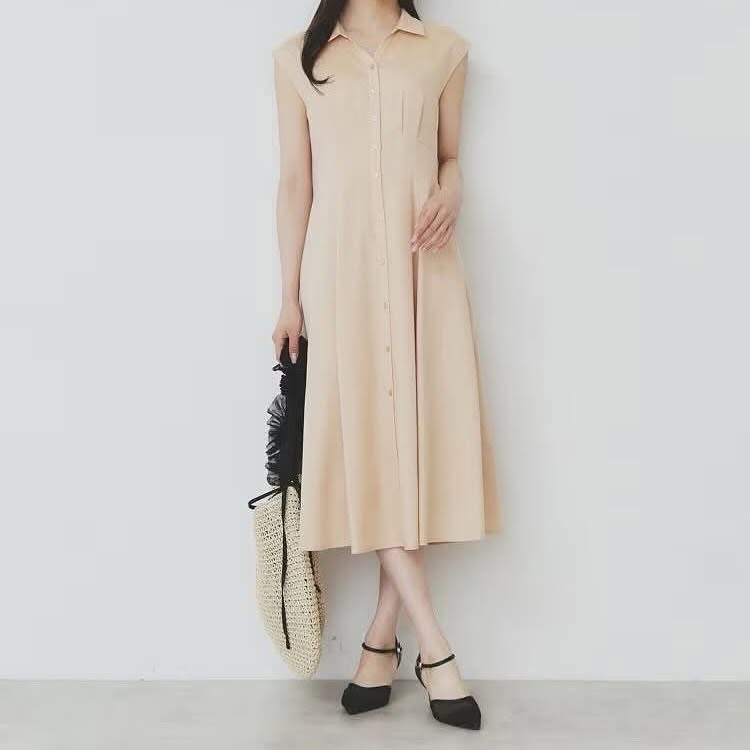 On Sale ❤️快閃⚡️$399 🇯🇵 新品 Index 棉麻料連身裙 仿亞麻襯衫裙[可機洗] C58-52011 藍/ 粉橙色/華田色