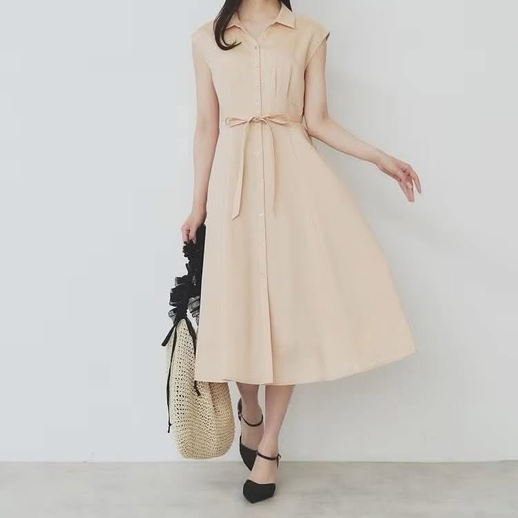 On Sale ❤️快閃⚡️$399 🇯🇵 新品 Index 棉麻料連身裙 仿亞麻襯衫裙[可機洗] C58-52011 藍/ 粉橙色/華田色