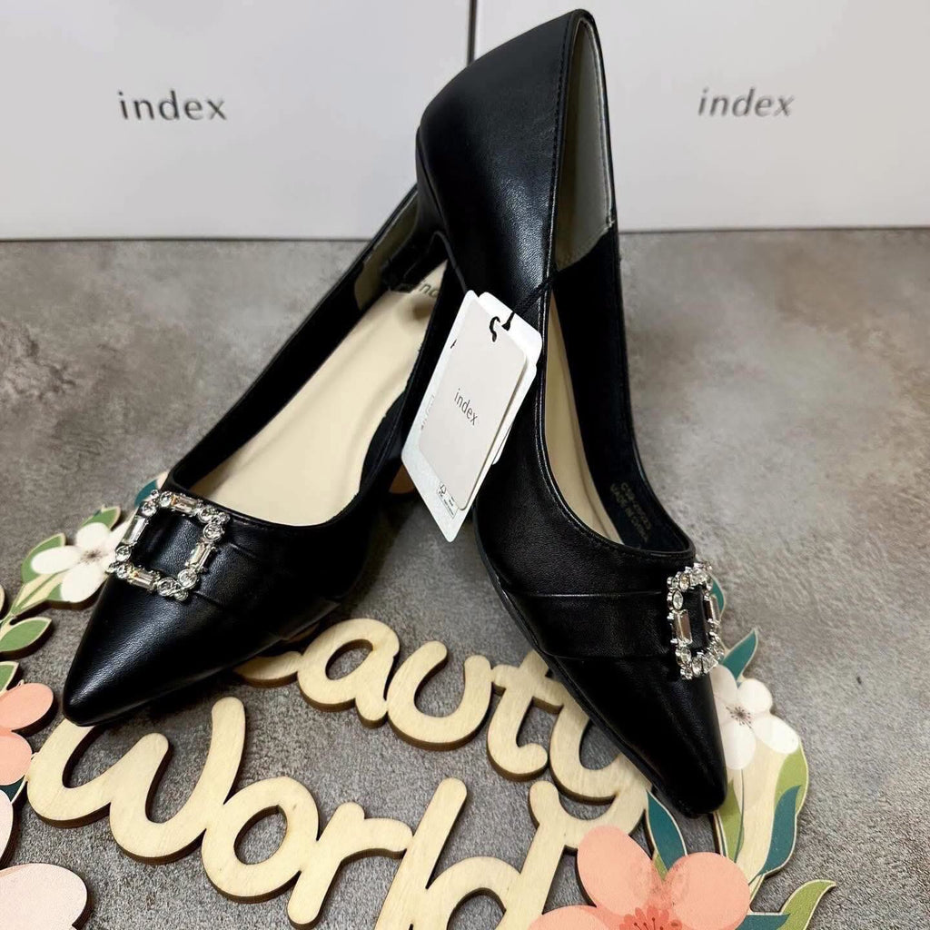 On Sale❤️快閃⚡️$399 VIP$380 🇯🇵新品Index 合成皮5cm 高尖頭鞋 C59-25023 閃石方扣   鞋墊鞋頭部位除箘抗臭  防滑鞋底 黑/杏2色入