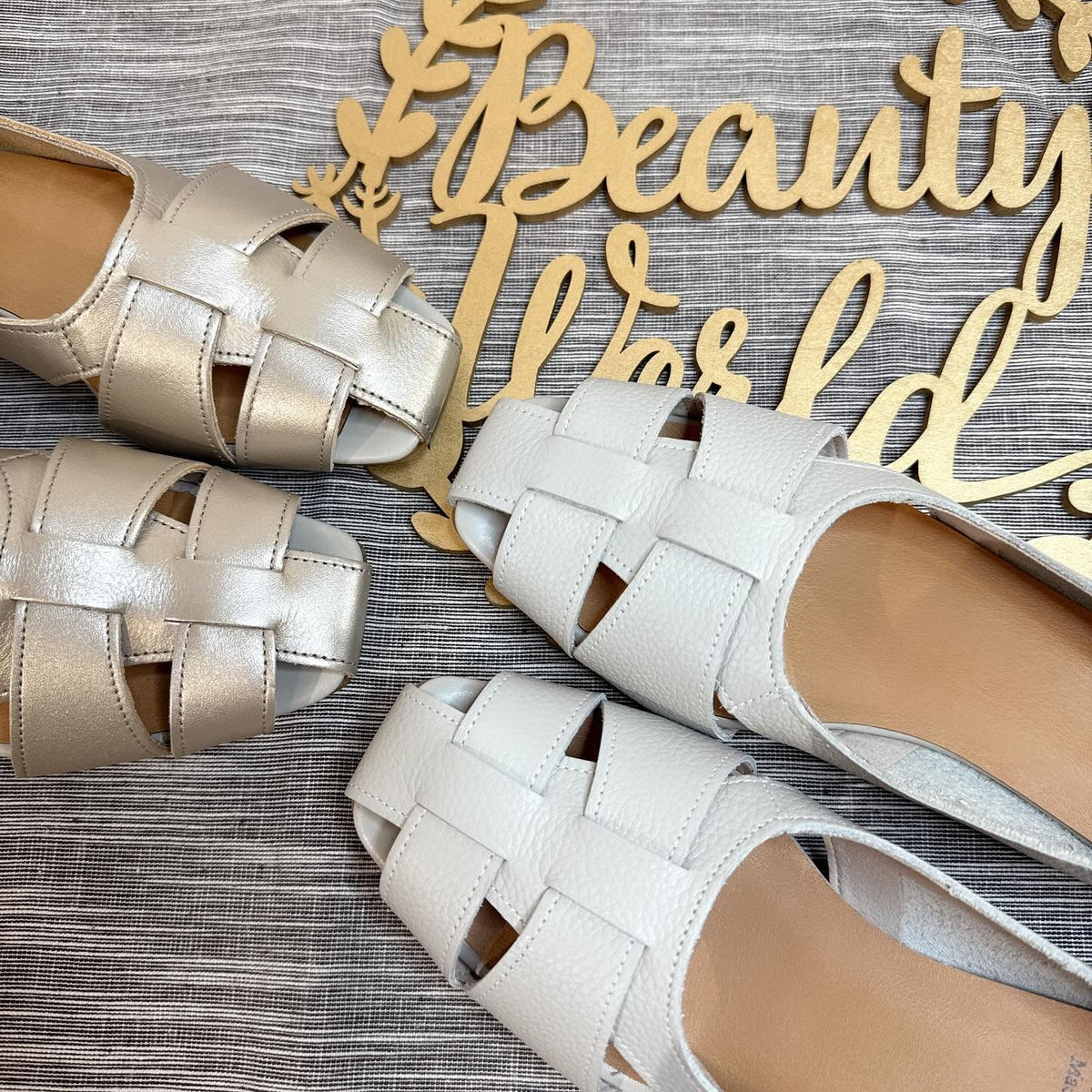 ❤️$650 VIP$630  🇯🇵 新品 日本制 Recipe 真皮鞋 (RP-532) 1cm 高 生膠底 軟皮好著 灰白色/金色新色
